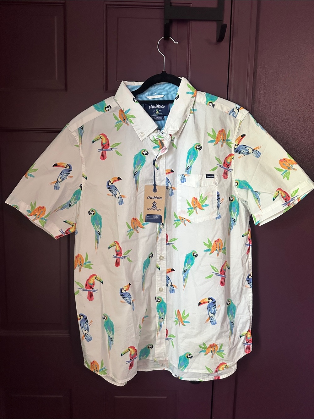 chubbies White Short-Sleeve Tropical Parrot Button-Down Shirt
